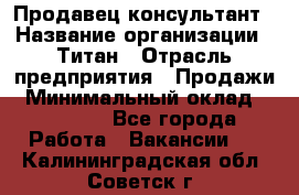 Продавец-консультант › Название организации ­ Титан › Отрасль предприятия ­ Продажи › Минимальный оклад ­ 15 000 - Все города Работа » Вакансии   . Калининградская обл.,Советск г.